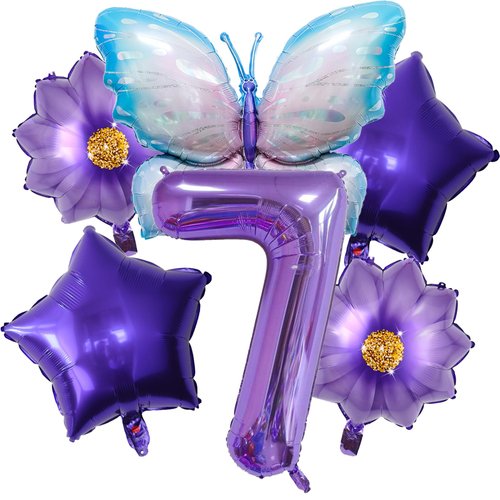 6PCS Butterfly Balloons 7 balloon, Butterfly Birthday Party Supplies, Kids Party Balloons 7 year old birthday decorations, Suitable for Birthdays, Theme Parties, Holiday Decorations