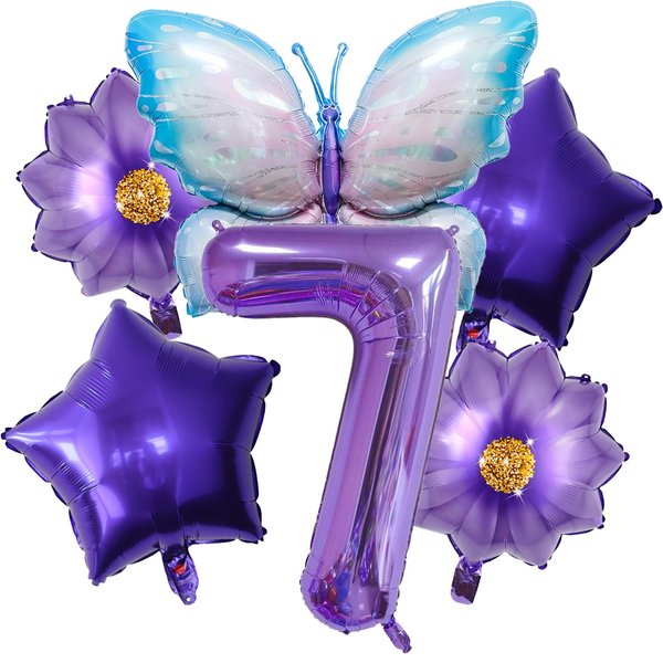 6PCS Butterfly Balloons 7 balloon, Butterfly Birthday Party Supplies, Kids Party Balloons 7 year old birthday decorations, Suitable for Birthdays, Theme Parties, Holiday Decorations
