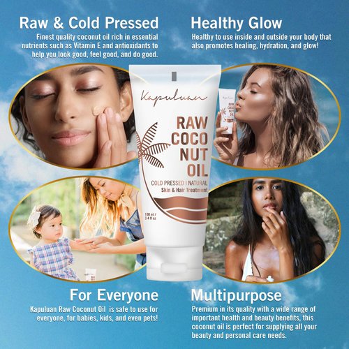 Kapuluan Pure Coconut Oil for Hair, Skin - Raw Extra Virgin Coconut Oil - Pure Unrefined Cold Pressed Oil with MCTs for Body Care or Haircare, Hair Growth, Aceite de Coco Natural, 100ml