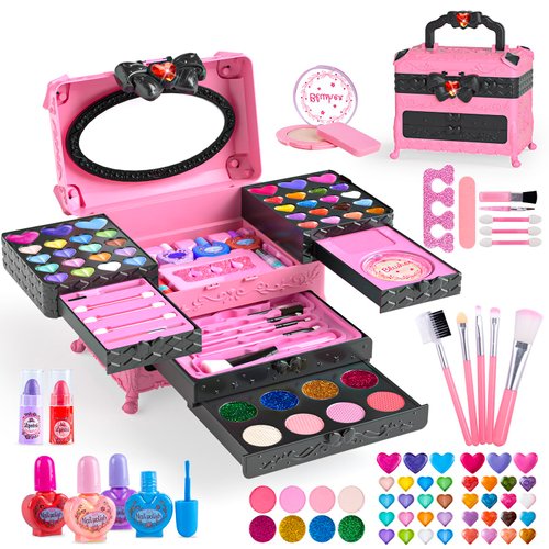 Makeup Kit for Girls, Girls Make Up kit Toddlers Little Girls Play Makeup Set, Christmas Birthday Gifts Toy for 3-12 Year Old Girls, Washable & Safe & Non-Toxic Toddlers Pretend Cosmetic Kits