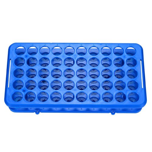 BKMAMLAB Plastic Test Tube Holder Rack for 5ml/10ml/15ml Tubes, Detachable,Holes 50(Blue Single)