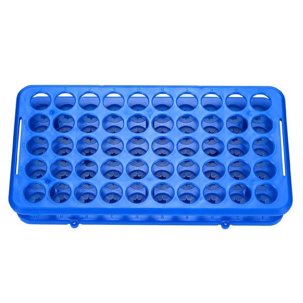 BKMAMLAB Plastic Test Tube Holder Rack for 5ml/10ml/15ml Tubes, Detachable,Holes 50(Blue Single)