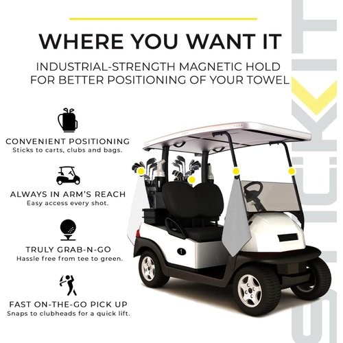 STICKIT Magnetic Towel, Gray | Top-Tier Microfiber Golf Towel with Deep Waffle Pockets | Industrial Strength Magnet for Strong Hold to Golf Carts or Clubs
