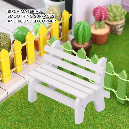 RiToEasysports Dollhouse Wooden Bench, 1:12 Scale Miniature Garden Bench High Simulation Miniature Bench Furniture Model White