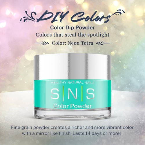 SNS Nail Dip Powder Colors, Gelous Color Dipping Powder - Neon Tetra (Turquoise Neon) - Long-Lasting Dip Nail Colors for Healthier Nail Beds - Nail Color for Professionals & At-Home DIY - 0.5 oz