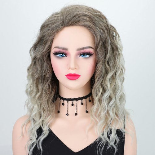 Fencca Ash Blonde Wave Curly Wigs for Women Layered Medium Length Blonde Curly Wig Synthetic Free...
