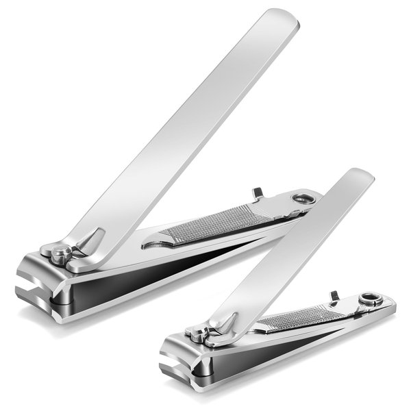 Mia Klein Stainless Steel Nail Clipper 2 Pcs for Men and Women - Nail Care Kit Including Fingernail and Toenail Clippers 3.1" and 2.2", Nail Clipper with File (Silver)