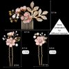 5 PCS Bridal Flower Wedding Hair Pins Crystal Pearl Hair Clips Headpiece Gold Wedding Hair Accessories Jewelry with Rhinestone for Brides Bridesmaids Women Girls Updo(Cherry Blossoms Pink)