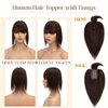 Rich Choices 120% Density Silk Base Top Hairpiece 100% Human Hair Clip In On Hair Topper With Bangs Hand-made Top Hair Piece Middle Part With Thinning Hair #2 Dark Brown 16'' 48g