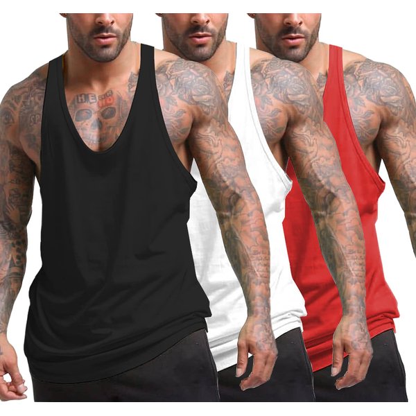 COOFANDY Men's Tank Top 3 Pack Gym Workout Shirt Muscle Bodybuilding Stringer T Shirt