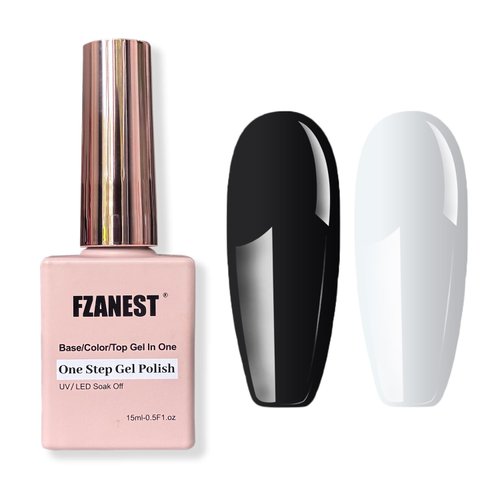 FZANEST Black and White Top Coat Gel Nail Polish,15ml Base Top Color Gel 3 in 1 Step Gel Polish,S...