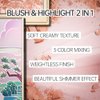 CATKIN Powder Blush for Cheek Blusher Natural Shimmering Blush & Highlight 2 in 1 Creamy Blendable Baked Blush Palette 10g C01 Drunk in Blossom