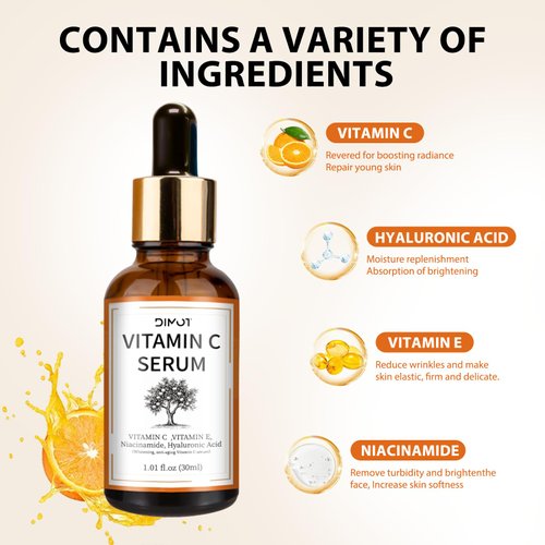 Vitamin C Face Serum Reduce Wrinkle Facial Serum, Vitamin C Serum with Hyaluronic Acid for Dry Skin Moisturising Nourishing serum for Men & Women