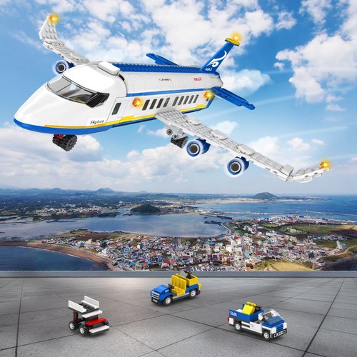 WinGift 516 Pcs City Passenger Airplane Building Set, 6 IN1 Plane Building Blocks Toys, STEM Aircraft Bricks with Shuttle Bus, Baggage Truck,Airplanes Model Toys Gifts for Adults Boys Girls Age 6-12+
