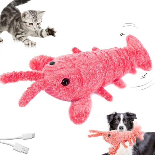 HOVGN Floppy Lobster Interactive Dog Toy, Wiggly Lobster Dog Toy, USB-Rechargeable Action Moving Dog Toy, Funny Interactive Dog Plush Squeaky Dog Toys (Pink)