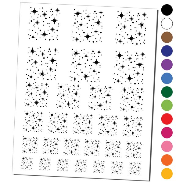 Shining Stars Outer Space Temporary Tattoo Water Resistant Fake Body Art Set Collection - Black (One Sheet)
