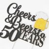 Cheers & Beers to 50 Years Cake Topper, Happy 50th Birthday Cake Topper, 50th Anniversary Party Supplies, Black Glittery