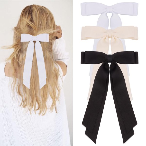 Canitor Hair Bows for Women Hair Ribbons with Metal Alligator Clips Coquette Bows Preppy Teen Girl Gifts Trendy Stuff Cute Hair Accessories Aesthetic Things (black,beige,white)