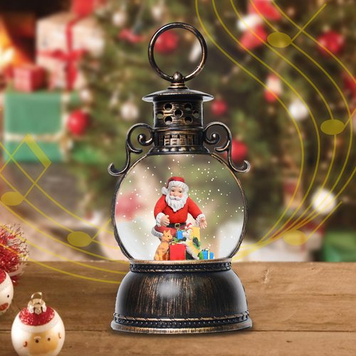 Christmas Snow Globes Lantern, Christmas Table Decorations with 8 Songs, 6H Timer, Battery & USB Powered Glitter Christmas Music Box Home Decor