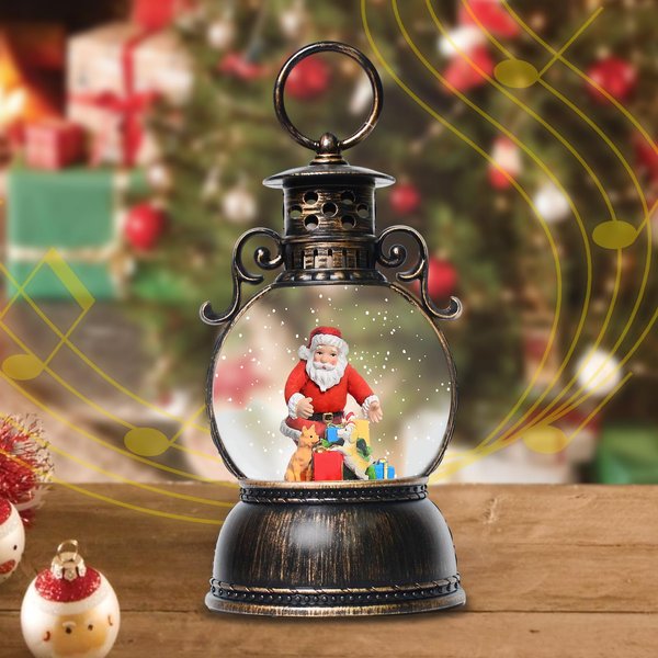 Christmas Snow Globes Lantern, Christmas Table Decorations with 8 Songs, 6H Timer, Battery & USB Powered Glitter Christmas Music Box Home Decor
