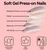 Press On Nails Short, 16 Sizes 32pcs, Almond Fake Nails Glossy, Nail Glue Included (French)