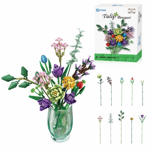 Contixo BK05 Tulip Flower Bouquet Building Block Brick Set Floral Botanical Collection for Kids & Adults 999 PCS