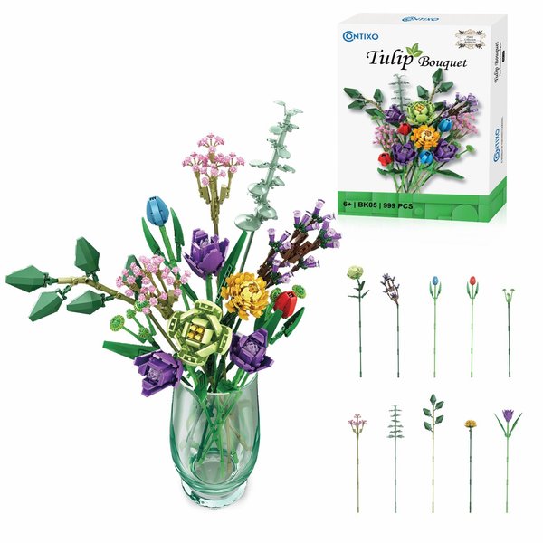 Contixo BK05 Tulip Flower Bouquet Building Block Brick Set Floral Botanical Collection for Kids & Adults 999 PCS