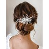 Unicra Flower Bride Wedding Hair Comb Leaf Silver Bridal Headpiece Pearl Hair Accessories Crystal Hair Piece Jewelry for Women and Girls (A Silver)