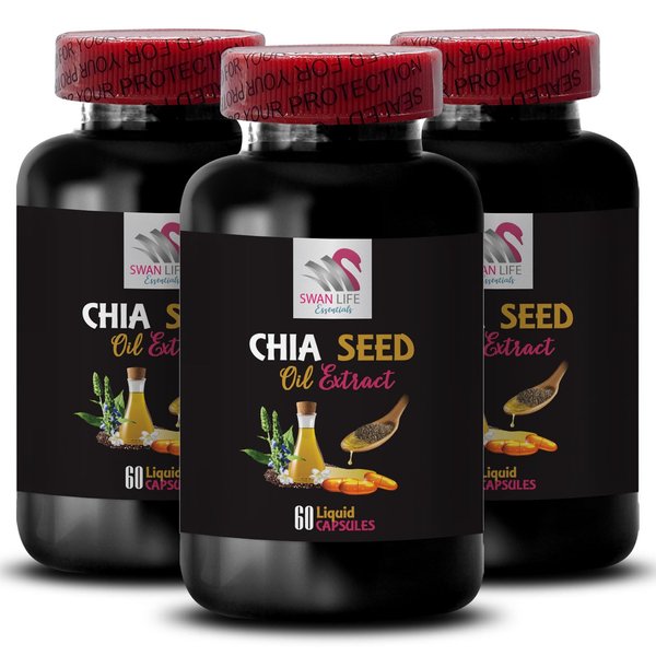 Raw oil - CHIA SEED OIL EXTRACT - Skin conditioner, Smooth feel, Lightweight texture, Deep hydration, Hair hydration, Glow oil, Softening oil, Pure extract, Non-greasy oil 3 Bottle 180 Capsules