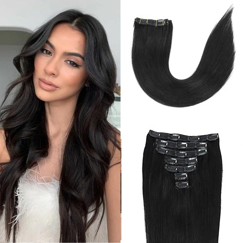 Clip in Hair Extensions Real Human Hair 22Inch 120g/set Straight Human Hair Clip in Extensions Natural Black 7pcs Thick Remy Brazilian Human Hair Clip ins for Women