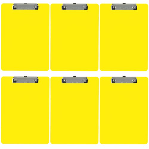 Trade Quest Plastic Clipboard Opaque Color Letter Size Low Profile Clip (Pack of 6) (Yellow)
