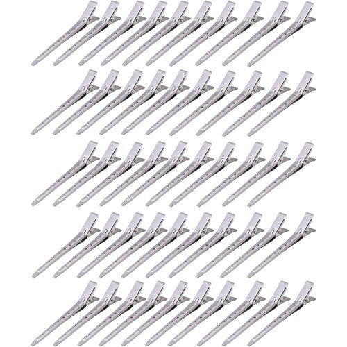50 Pieces Single Prong Hair Clips, BetterJonny Silver Section Hair Clips 3.54 Inches Curl Clips 8...