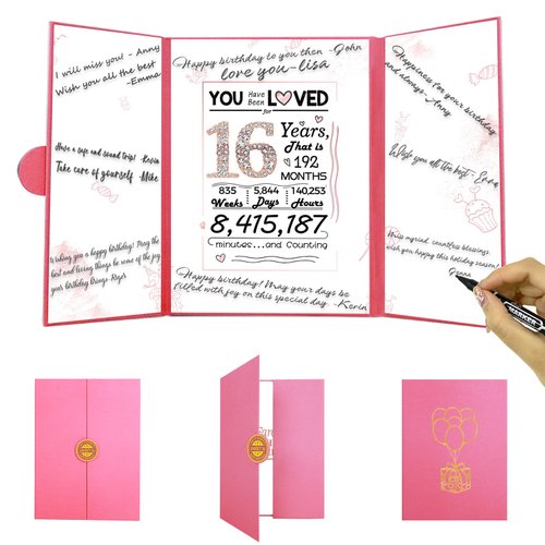 Vlipoeasn Sweet 16 Birthday Guest Book Signature Congrats Certificate Rose Gold 16th Birthday Decorations for Girl, 16th Birthday Decorations Guest Book Alternative, Sweet 16 Birthday Gifts for Girls