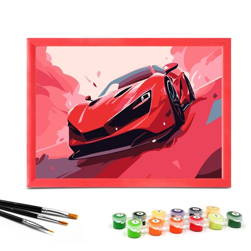 Nariolar Paint by Numbers for Kids Ages 4-8 with 7X9.5 inch Pre-Printed Cardboard,12 Acrylic Paint Pots and 3 Painting Brushes, Craft Gift Room Decor for Children,(Red Car)