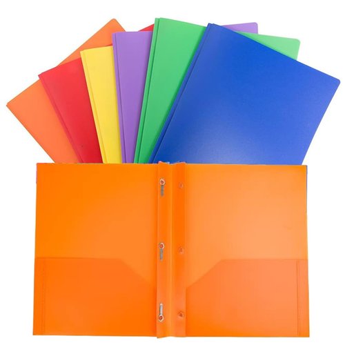 6 Pack Plastic Folders with Pockets and 3 Prongs,Colored Two Pockets folders for Docments,Assort Colors
