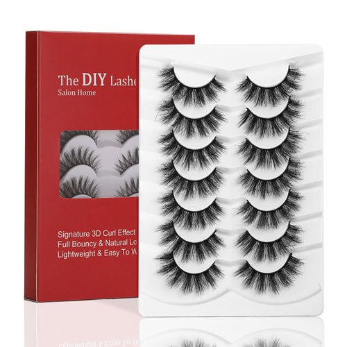 ILLPTA Fluffy Wispy Volume False Eyelashes Strip 3D, Natural Look Thick Waterproof Cat Eye Lashes, 16MM Faux Mink Demi Curly Cateye Fake Eyelashes (8D-04)