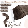 Ugeat Tape in Hair Extensions Human Hair Balayage Double Sided Tape in Hair Extensions Chocolate Brown with Ash Blonde Balayage Tape in Extensions Human Hair 18inch 50G 20Pcs
