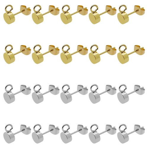 40pcs Earring Studs for Jewelry Making,Ball Post Earring Stud Gold Plated Hypoallergenic Stainless Steel Stud Earrings with Butterfly Ear Back for DIY Earrings Making(14K Gold,Silver)
