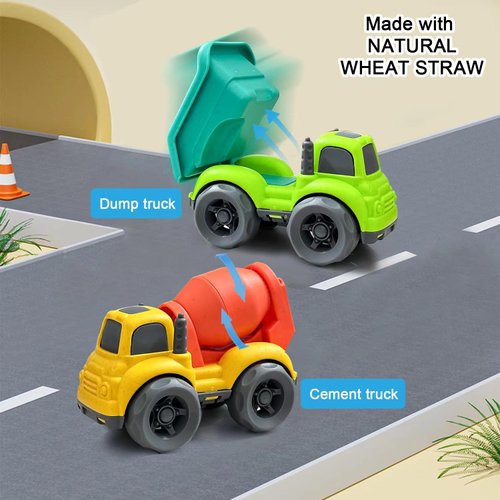 Toddler Car Toys for 1-3 Year Old, 2 PCS Dump Truck Toys and Mixer Cement,BPA Free Outdoor Toys for Toddlers,Christmas Birthday Gifts for Toddler Boy Girl 3-4