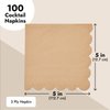 100 Pack Brown Paper Napkins with Scalloped Edges - 2-ply Disposable Cocktail Napkins for Wedding, Birthday Party (5x5 In)