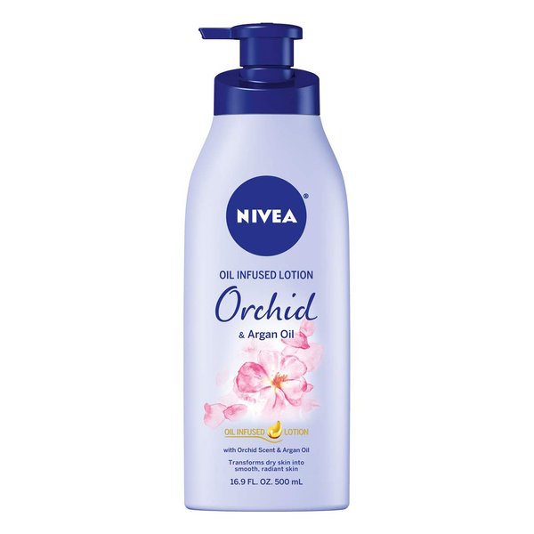 NIVEA Oil Infused Orchid and Argan Oil Body Lotion, Non-Greasy Orchid Scented Lotion Moisturizes for 24+ Hours, 16.9 Fl Oz Pump Bottle