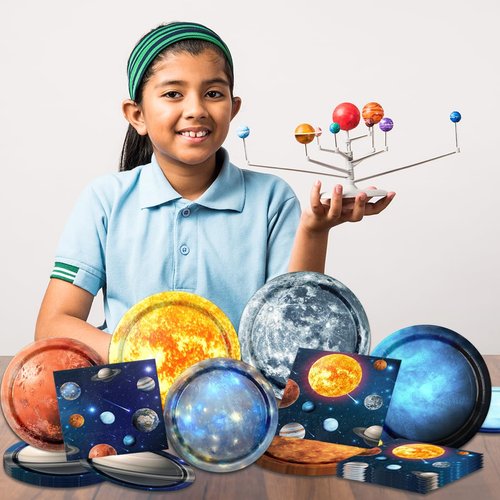CMUSKO Space Theme Party Decorations-Solar System Plates and Napkins Galaxy Planet Outer Space Disposable Dinnerware with Paper Plates,Cocktail Napkins