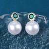 Sttiafay Vintage Emerald Pearl Earrings Gold Pearl Drop Earrings Green Emerald Studs Earrings Rhinestone Pearl Emerald Earrings Jewelry for Women