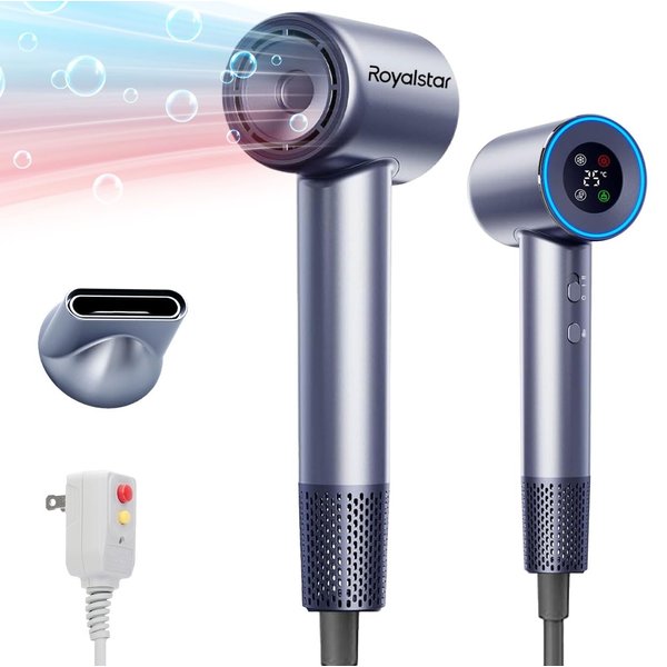 Hair Dryer, 180000 RPM Professional High Speed Blow Dryer Negative Ionic Care Hair Dryer for Fast Drying, Low Noise, HD Display Hairdryer for Curly Straightener, Thermo-Control Hairdryer with Nozzle