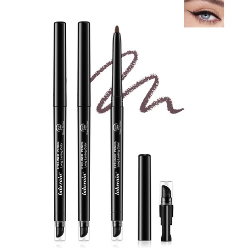 Dark Brown Waterproof Eyeliner Gel Pencil- 2Pcs Smudge Proof Long Lasting 24H Retractable Eyeliner Pen, Matte Cream Eyeliner Waterline, Smoky Makeup Eye Liner Pencils, Built-In Sharpener & Smudger-02