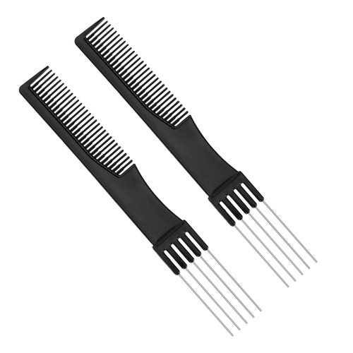 2pcs Black Metal Prong Pick Combs Parting for Women, Double-Head Parting Teasing Comb with Metal Pick Fork Comb Tool Hair Picking Comb for Hair Styling Salon Fine Hair Thick Thin Hair