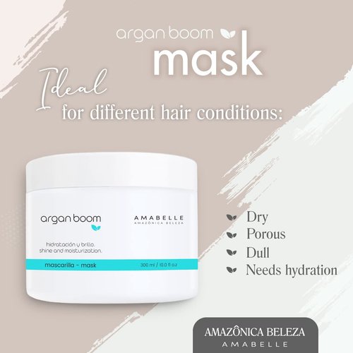 AMAZONICA BELEZA Argan Oil Hair Mask for Intense Moisturizing and Nourishment, Hydrate & Repair Moisture Hair Mask for Dry Hair, Mascarilla Hidratante con Vitamina E,10. Oz