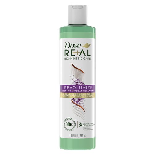 Dove RE+AL Bio-Mimetic Care Conditioner For Fine, Flat Hair Revolumize Silicone-Free Conditioner With Coconut + Vegan Collagen 10oz