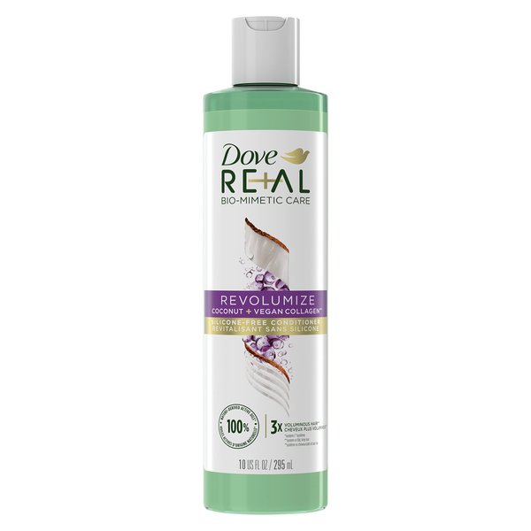 Dove RE+AL Bio-Mimetic Care Conditioner For Fine, Flat Hair Revolumize Silicone-Free Conditioner With Coconut + Vegan Collagen 10oz