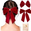 2Pcs Initial Velvet Hair Bows & Hair Ribbons, Hair Clips for Women, Hair Accessories for Girls, Hair Ribbon Barrettes, Personalized Gifts for Wedding Birthday Christmas Valentines(Red,A)